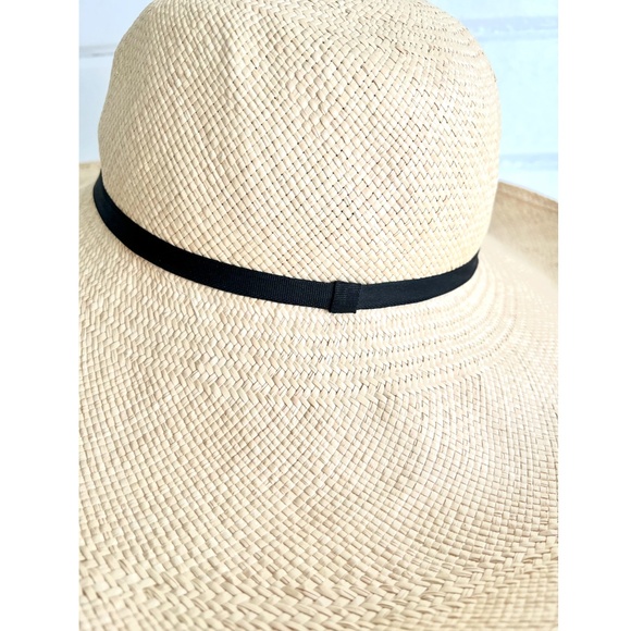 CUYANA Oversized Wide Brimmed Straw Hat in Natural with Black Band - 59 main image 7